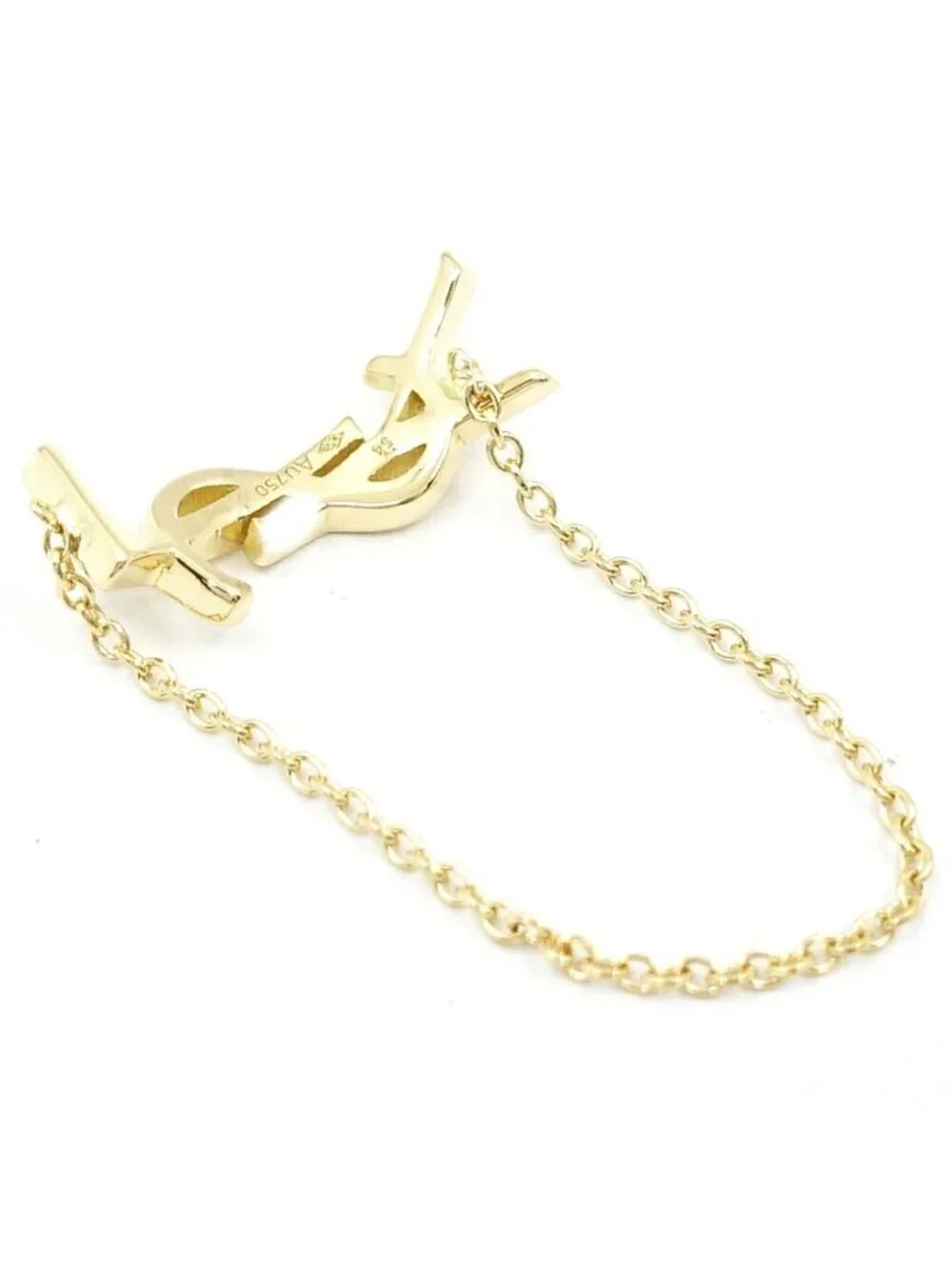 Saint Laurent 18k Yellow Gold Cassandra YSL Logo Chain Ring Polished